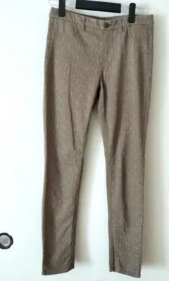 ユニクロ ヘリンボーンパターン ストレッチスリムフィットパンツ ブラウン L