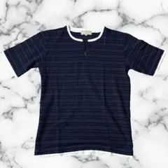 ネイビー ストライプ 半袖Tシャツ