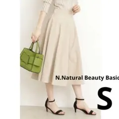 ナチュラルビューティーベーシックテックツイル フレアスカート S ベージュ