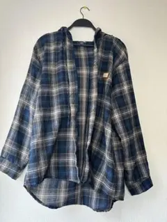 フード付きチェック柄シャツ Lサイズ