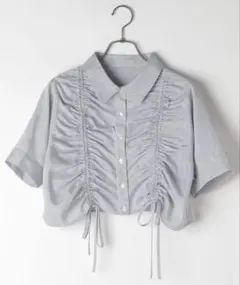 美品 Heather ストライプ フロントギャザー クロップド シャツ Fのサムネイル
