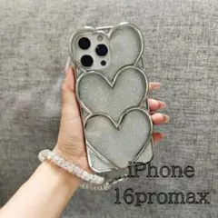 iPhone16PROMAXハート韓国風 立体シルバー スマホケースストラップ