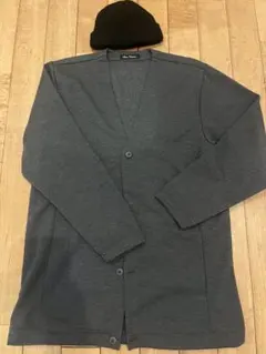 グレー ノーカラージャケット ニット帽 セット