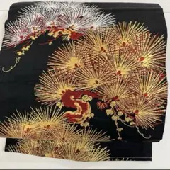 (*︎様 名古屋帯 アンティーク 松文様 黒帯 正絹 着物 HO-164a