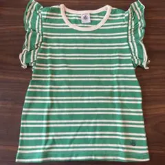 【PETIT BATEAU】グリーンボーダー袖フリルTシャツ6ans/116cmのサムネイル