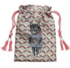 新品 ナタリーレテ 巾着 バッグ ポーチ ブラックキャット 猫 ねこ ネコ 