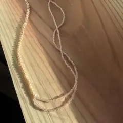 気軽で可愛い☆天然パールとビーズの二連ネックレス 　ピンク