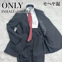 オンリー スーツ 上位ライン インヘイル 黒 ストライプ 175AB モヘア L