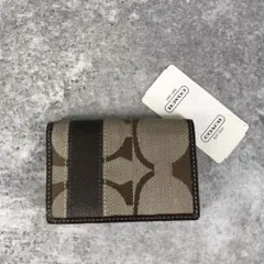 美品 COACH コーチ シグネチャーキャンバス レザー カードケース ベージュ