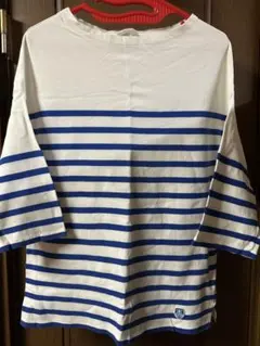 ストライプ 五分袖 Tシャツ ホワイト/ブルー