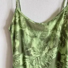美品✨️葉柄 緑色 キャミソールワンピース 南国風リーフ柄 タイトミニワンピース