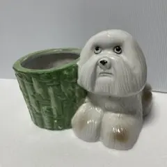 犬 陶器 ペン立て 置物 小物入れ ヴィンテージ マルチーズ レトロ プランター