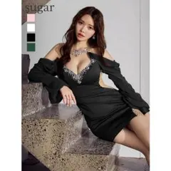 AR25862＊シフォンオープンショルダーカットドレスbkM