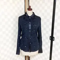 エスカーダ　ESCADA シャツブラウス　黒　スパンコール　シルク100% 36のサムネイル