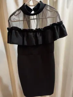 ブラック シースルー フリル ミニドレスのサムネイル