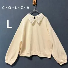 美品 COLZA コルザ L オフホワイト レース襟付き トップス 薄トレーナーのサムネイル