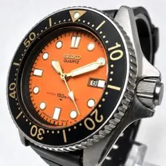 稼動品☆レア品 SEIKO ブラック/オレンジ クォーツ腕時計 純正ベルト 3