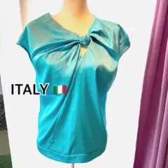 ヨーロッパイタリア製レッド プリーツ フリル ノースリーブ トップス