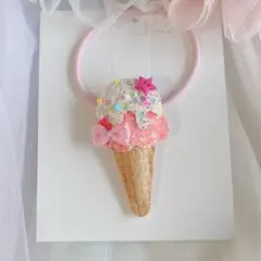 *ハンドメイド* こどもヘアゴム(93) アイスクリーム　さくらんぼ味　ピンク