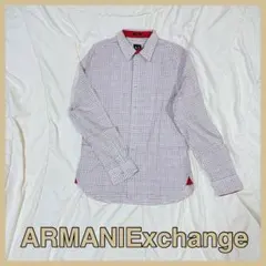 ARMANI EXCHANGE チェック柄 長袖シャツ ピンクホワイト
