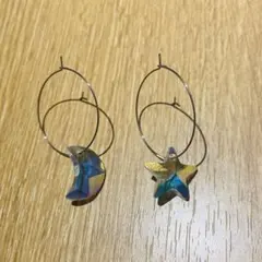 フープピアス 月 星 オーロラカラー USEDアクセサリー