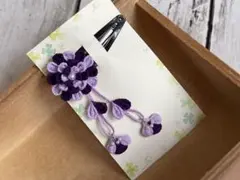 つまみ細工　八重のお花　下り飾り付き　髪飾り　パッチンどめ