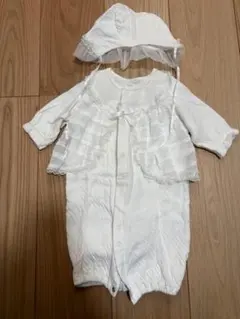 ホワイトベビードレスと帽子セット