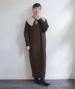 LOWRYSFARM 付け襟+ニットマキシ丈ワンピース