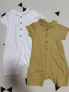 【2点セット】UNIQLOショートオール ホワイト&イエロー　90cm