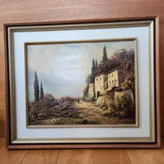 【真作】【複製】複製画　アンドレ・ベッツ　コモ湖畔　湖畔の静寂　V169 絵画美術 油彩複製画 アンドレ・ベッツ作 コモ湖畔 銘 額装品