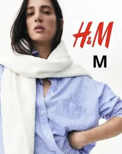 H&M リネンブレンド ストライプシャツ ブルー