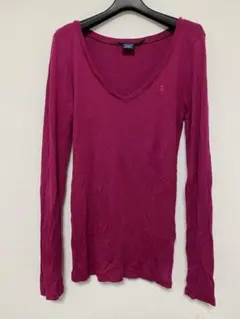 ラルフローレン ポロスポーツ Vネック長袖Tシャツ　ピンク　レディーM
