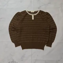 80s sleigh ドット柄 ニット セーター ブラウン M レトロ 古着