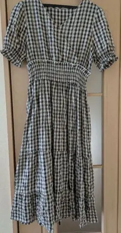 黒✕白のチェック 半袖ワンピース