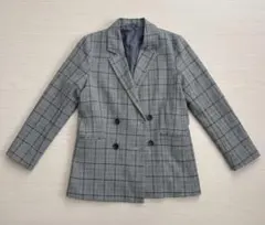 GU グレー チェック柄 ダブルブレストジャケット
