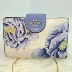 [美品] コーチ×カフェファセットコラボ　二つ折り財布　花柄　シグネチャー