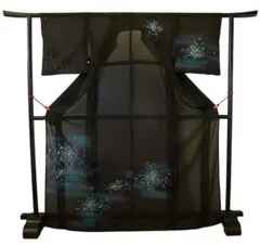 美品 夏物 駒絽 3本絽 黒地 附下げ・訪問着(正絹）仕立上り＜HH2433