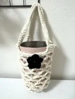 ハンドメイド かぎ編み ドリンクホルダー ホワイト