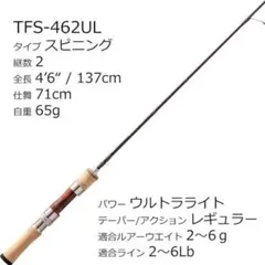 アブガルシア TFS-462UL ウルトラライトトラウトロッド　スピニングのサムネイル