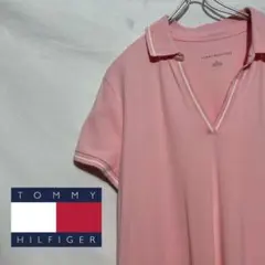 TOMMY HILFIGER ピンク ポロワンピース 半袖 ミディアムワンピース
