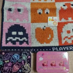 パックマン　タオルハンカチとカービィ　スライドケース入りステッカー　セット