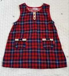 【美品】ミキハウス　90 チェック柄ワンピース　赤ワンピース　赤チェック