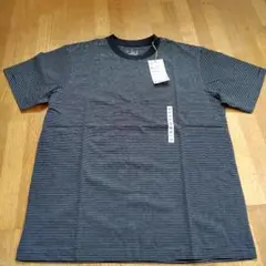 天竺編み　クルーネック半袖Tシャツ　黒ボーダー　M(MEN)