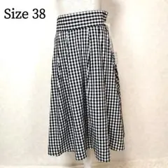 【美品】 トランテアン ギンガムチェック ロング丈 フレアスカート 38 黒 白