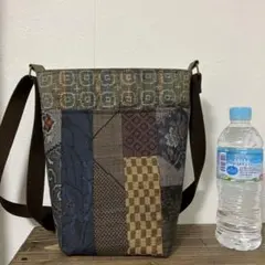 大島紬のパッチワークショルダーバッグ　リメイク品