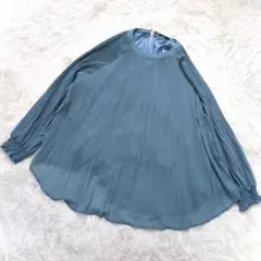 loaf ロフ 美品 プリーツチュニックブラウス F 緑 長袖 透け感 春夏