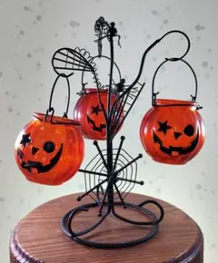 ハロウィン用 パンプキン キャンドルホルダー 3連 スタンド