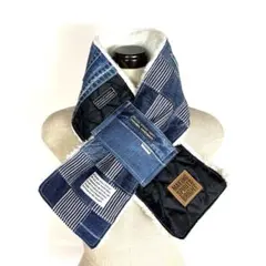 デニムリメイクマフラー　❤️ボア　パッチワーク　男前　ヒッコリー