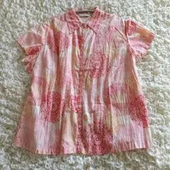 LLサイズNEXT 半袖シャツ赤 ピンク系 花柄前立てビ−ズ付きのサムネイル