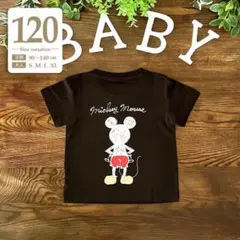 120ブラック〔ミッキー半袖Tシャツ〕ディズニー親子コーデお揃いペア子供キッズ黒